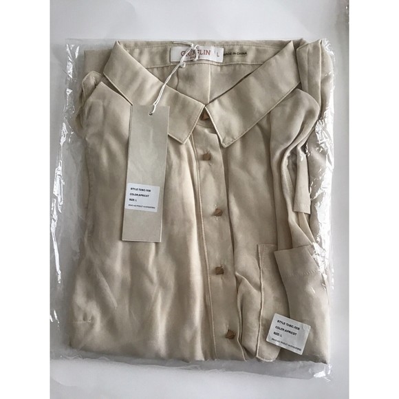 Grifflin Paris Women's Shirtdress Cream Beige Size Medium Large Hi-Low Belted - Picture 8 of 9